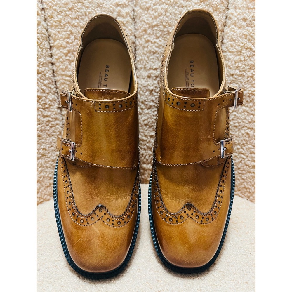Beau Today Tan Leather Double Monk Strap Wingtip Brogue Shoes Womens 240 (1.5)3